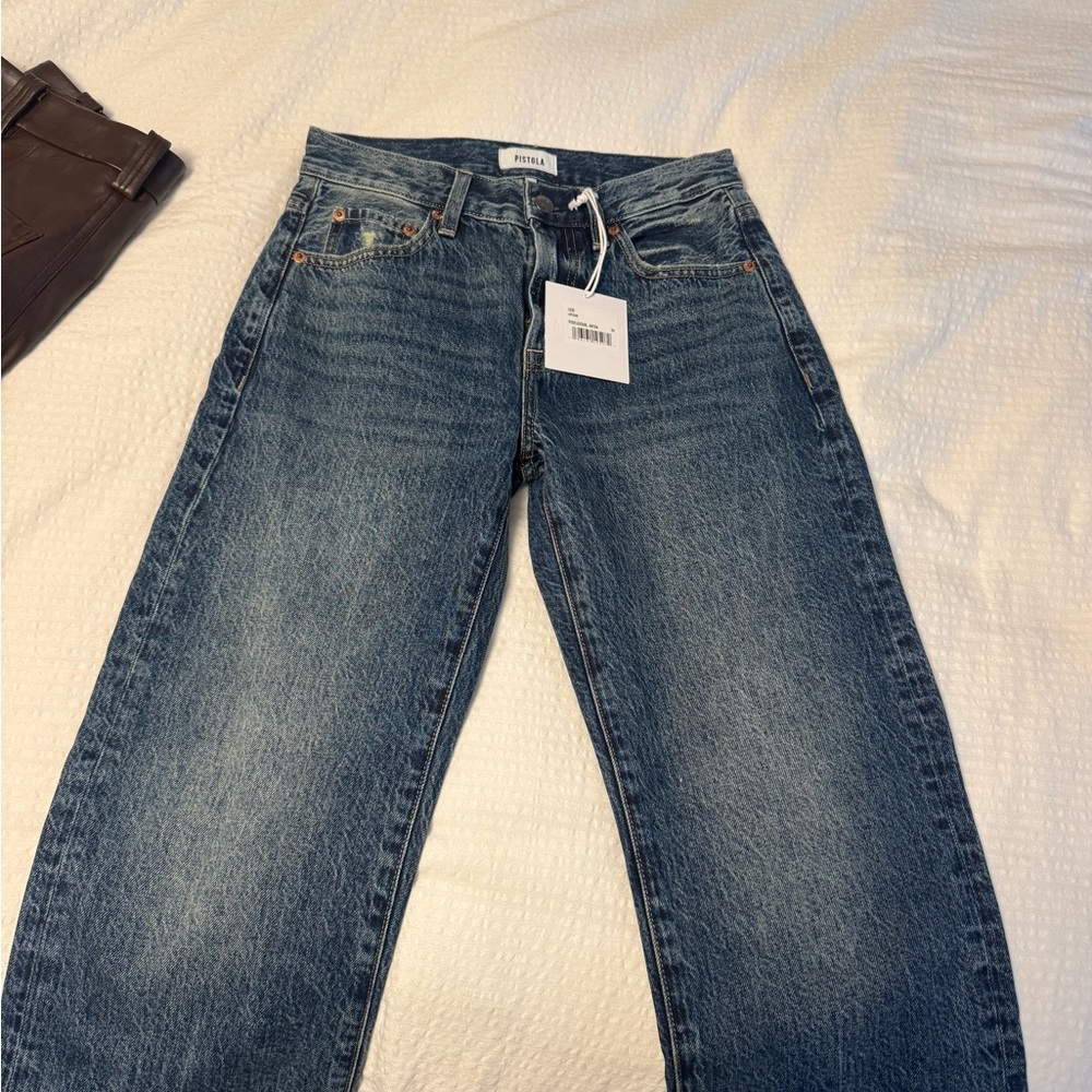 Pistola Lexi Mid Rise Bowed Straight Jeans